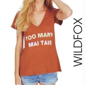 Wildfox NWT Graphic Tee Too Many Mai Tais Party Tee Classic V-Neck T-Shirt Small